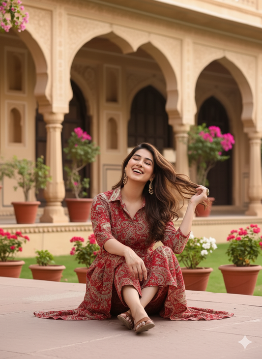 Red Utsav Cotton Co-ord Set