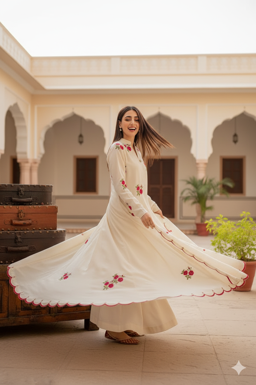 Cream Kurta And Pant With Dupatta For Women