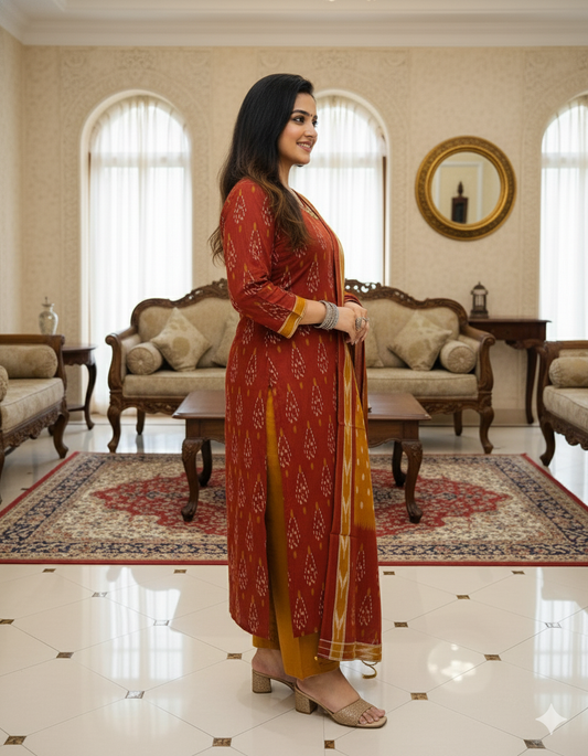 Maroon Kurta And Pant With Dupatta For Women