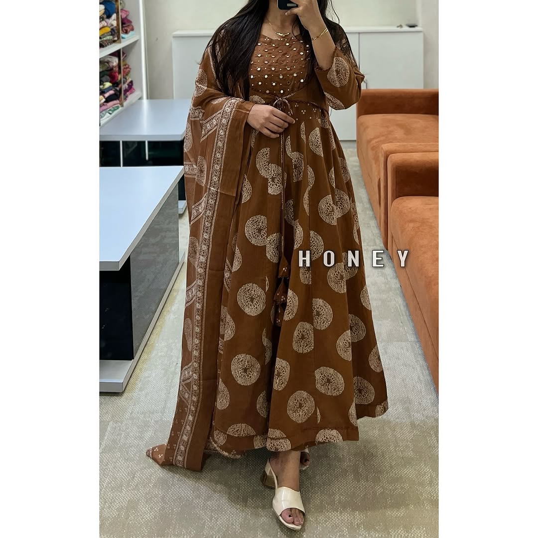 Shades of Jaipur Cocoa Brown Mirror Work Anarkali Set