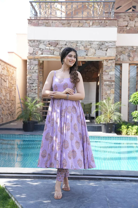 Beautiful Purple Cotton Kurta And Pant With Dupatta Set For Women