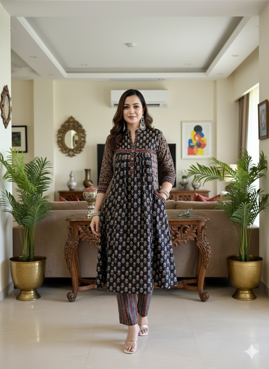 Look straight out of a dreMakes an enticing appearance at traditional events by wearing this handloom cotton kurta pant and Dupatta set