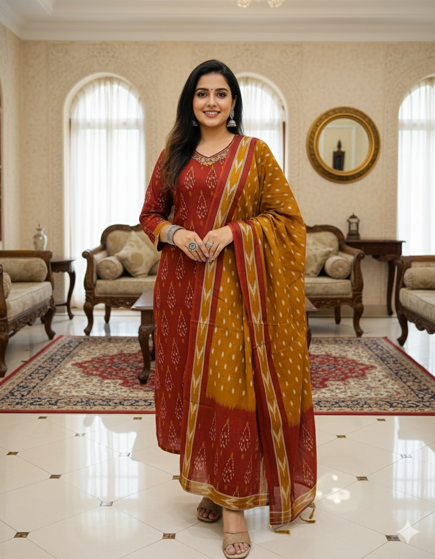 Maroon Kurta And Pant With Dupatta For Women