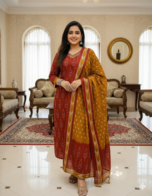 Maroon Kurta And Pant With Dupatta For Women