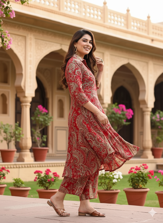 Red Utsav Cotton Co-ord Set