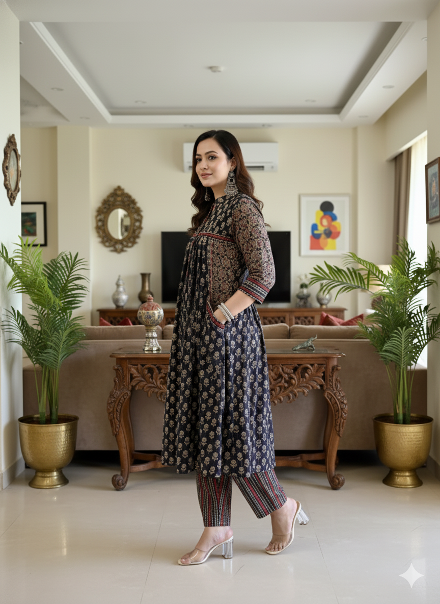 Look straight out of a dreMakes an enticing appearance at traditional events by wearing this handloom cotton kurta pant and Dupatta set