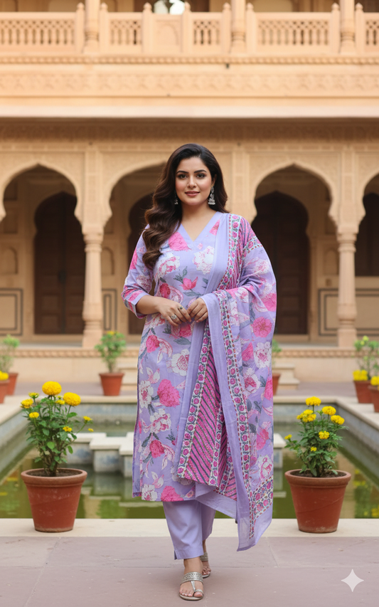 Cotton Kurta And Pant With Dupatta Set For Women