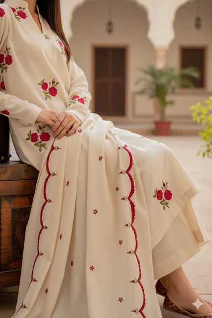 Cream Kurta And Pant With Dupatta For Women