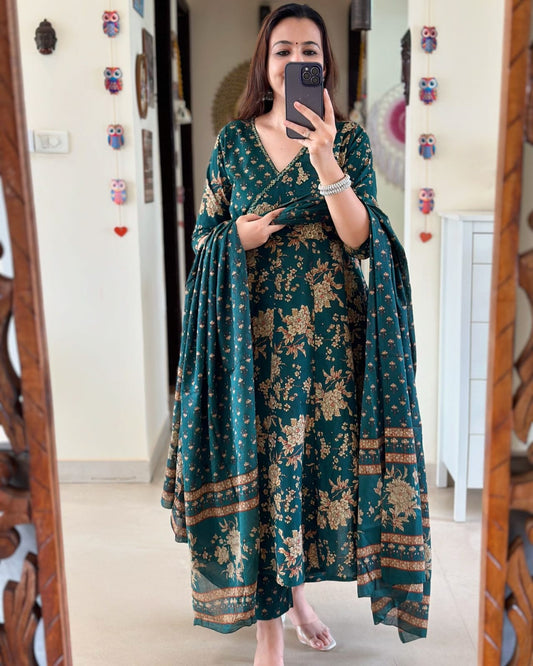 Dark Green Kurta And Pant With Dupatta For Women