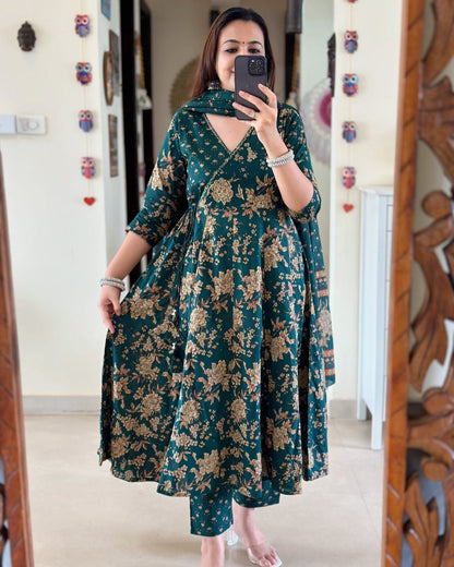 Dark Green Kurta And Pant With Dupatta For Women
