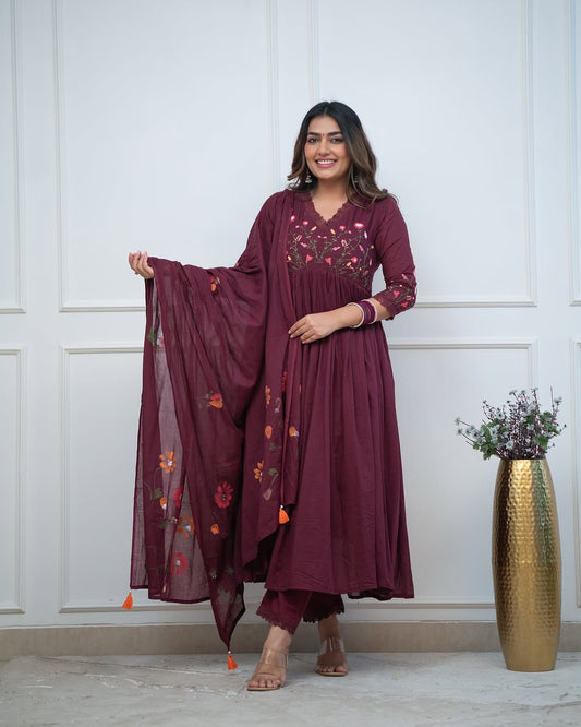 Embroidery Kurta And Pant With Dupatta For Women