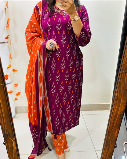 Pink Multi Printed Kurta And Pant With Dupatta For Women
