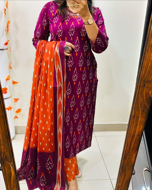 Pink Multi Printed Kurta And Pant With Dupatta For Women