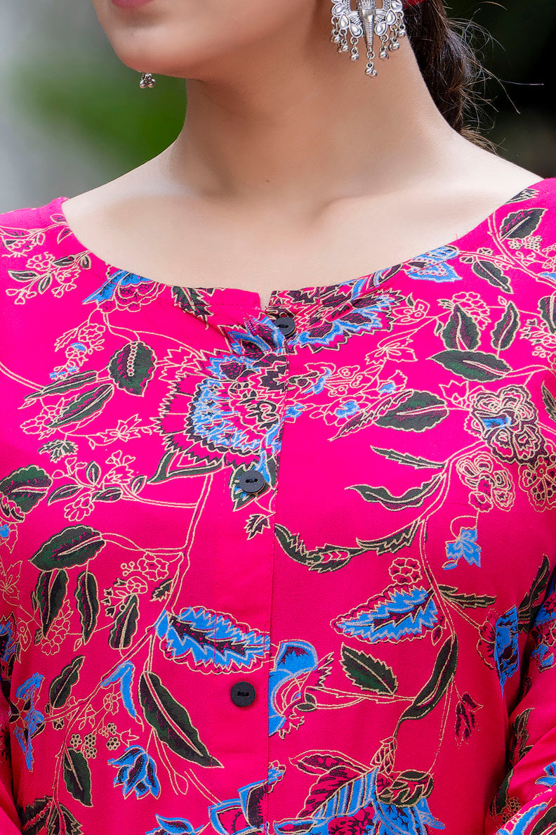 Pink Printed Kurta And Pant For Women