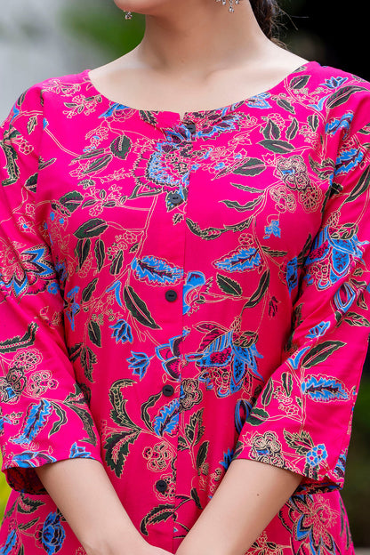 Pink Printed Kurta And Pant For Women
