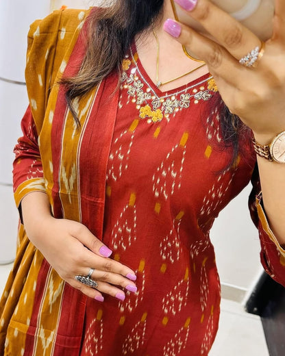 Maroon Kurta And Pant With Dupatta For Women