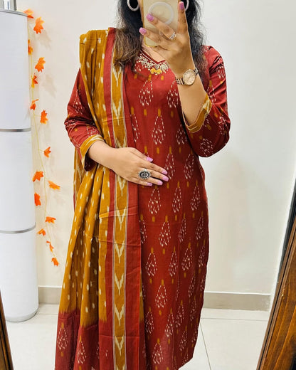 Maroon Kurta And Pant With Dupatta For Women