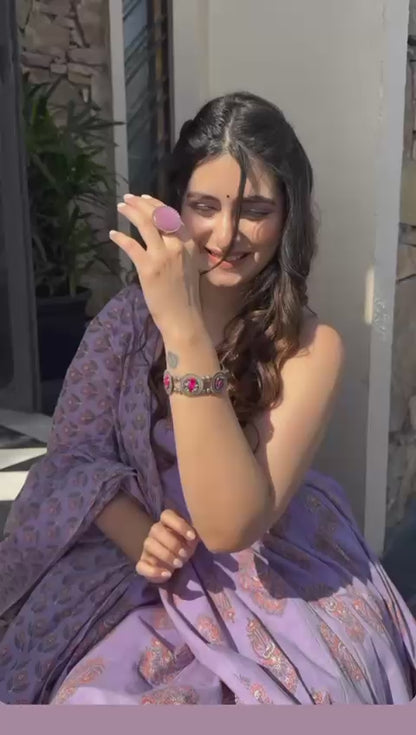 Beautiful Purple Cotton Kurta And Pant With Dupatta Set For Women