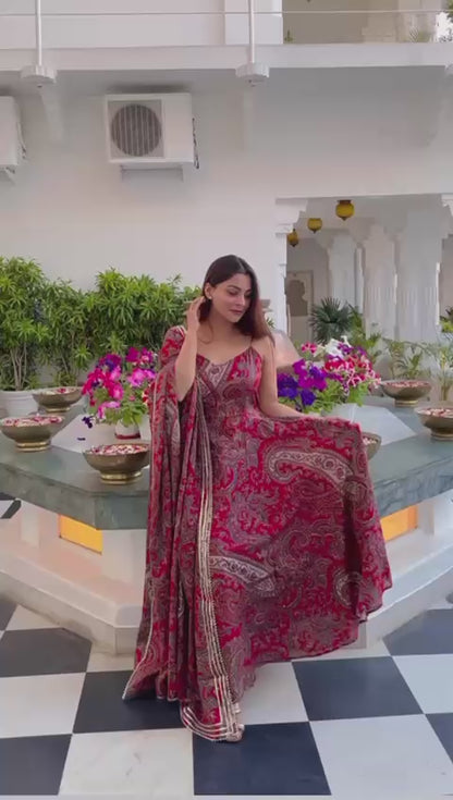 Red Paisley Print Suit Dupatta Set