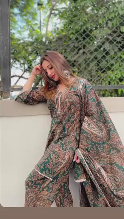 Green Paisley Print Cotton Suit Set